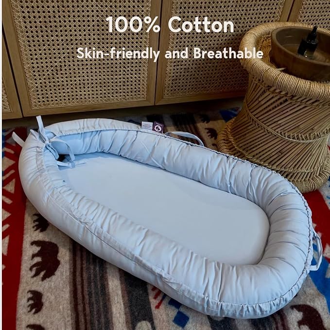 Infant Lounger, Baby Nest Cover for Baby Girls & Boys, Newborn Essentials for Baby 0-18+ Months, 100% Cotton Breathable (Baby Blue)