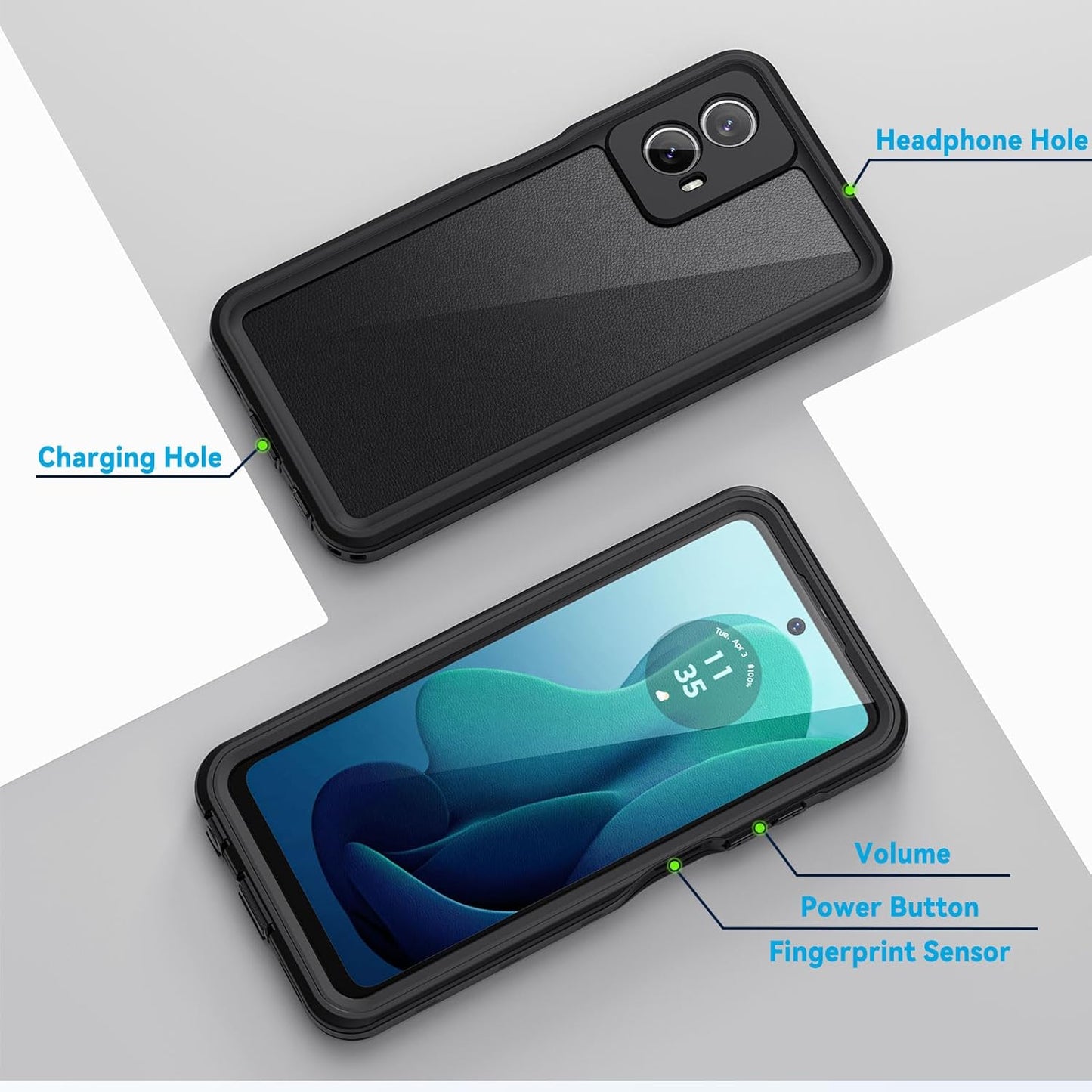 Lanhiem for Moto G 5G 2024 Case, IP68 Waterproof Dustproof Shockproof with Built-in Screen Protector, Full Body Cover