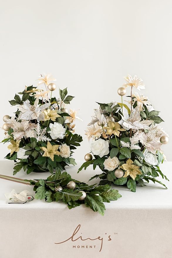 Ling's moment 41" Tall Free Standing Artificial Flowers Arrangements 2 pcs Wedding Arch Altar Stage Decorations Champagne Christmas for Ceremony Reception Rose Floral Party Outdoor Centerpieces Decor