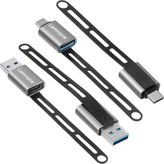 USB-C to USB Adapter 4 Pack, Portable 2*USB A 3.0 Male to USB C Female & 2*USB C 3.1 Male to USB A Female OTG Converter Connector, with Lanyard Keychain, Supports fast charging & 5Gbps Data Transfer