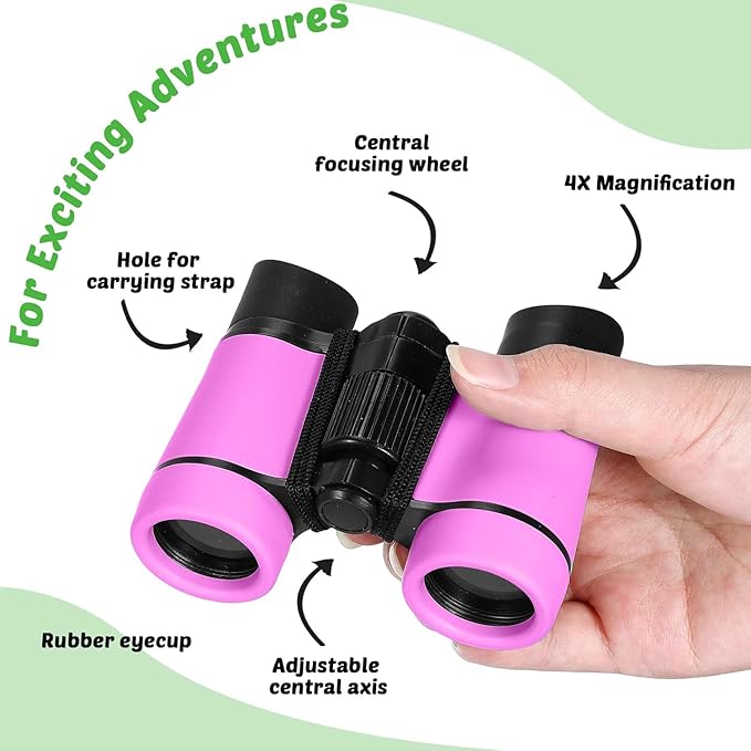Hiboom 16 Set Kids Binoculars Bulk Shockproof Folding Children Mini Compact Binoculars Compass Magnifying Glass for 3-12 Years Boys Girls Kids Bird Watching Camping Outdoor Play