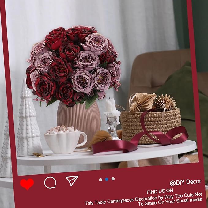 Geosar 8 Bundles Artificial Peonies Flowers Fake Silk Peony Bouquet Faux Peonies Flowers Bulk for Decoration Vase Floral Arrangements Wedding Party Table (Wine Red,Gray)