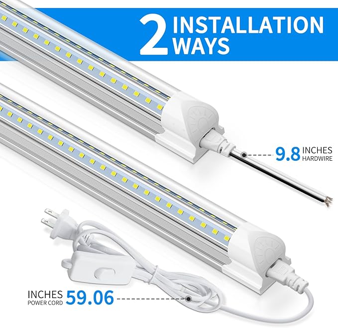 CNSUNWAY 2FT LED Shop Light, 20W 3000K Warm White, T8 LED Tube Light, Ceiling and Utility Shop Lights, Linkable Under Counter Lights for Kitchen, Garage, Workbench, Basement, ETL Listed (Pack of 6)