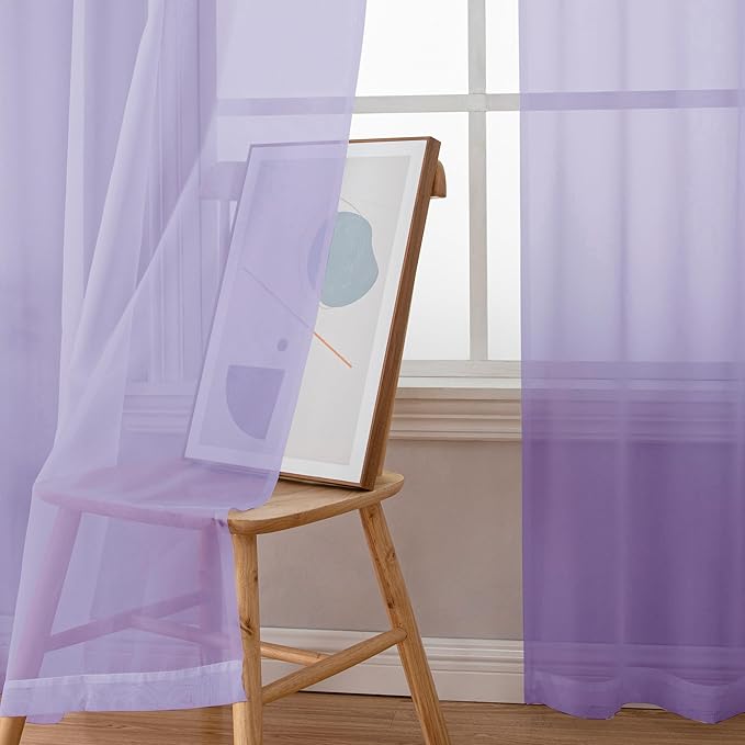 OWENIE Sheer Curtains 78 inches Long for Bedroom Living Room 2 Panels Set, Rod Pocket Soft Light Filtering Privacy Fimly Sheer Curtains & Drapes, Solid Purple Window Treatments, 42Wx78L