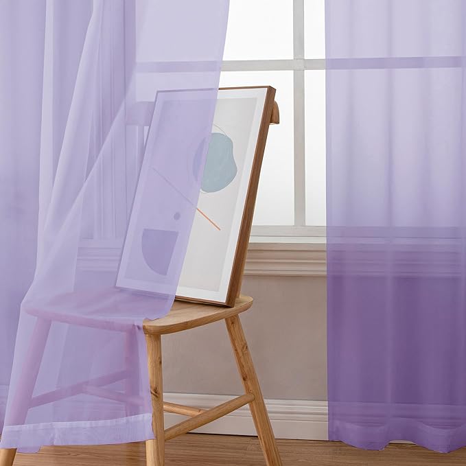 OWENIE Extra Long Sheer Curtains 96 inches Long for Bedroom Living Room, Rod Pocket Light Weight Soft Voile Sheer Curtains, Airy Solid Color Privacy Light Filtering Curtains, Each 42Wx96L inch