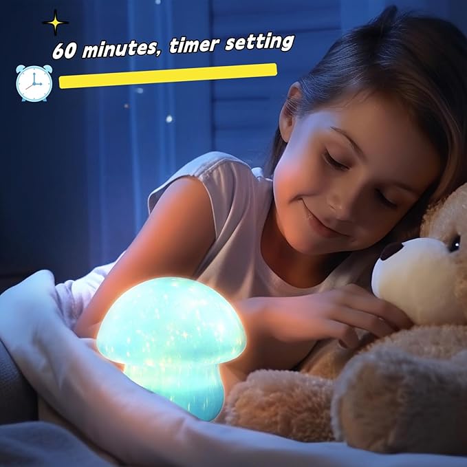 ANGTUO 16 Colors Mushroom Night Light Include Remote Control, Mushroom Lamp Dimmable and Rechargeable