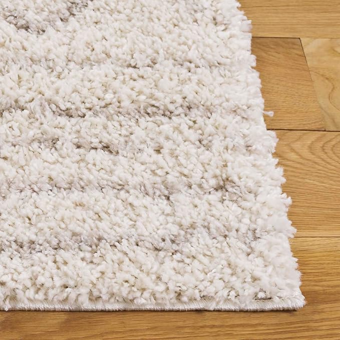SAFAVIEH Arizona Shag Collection Area Rug - 6'7" Square, Ivory & Beige, Moroccan Design, Non-Shedding & Easy Care, 1.6-inch Thick Ideal for High Traffic Areas in Living Room, Bedroom (ASG741A)