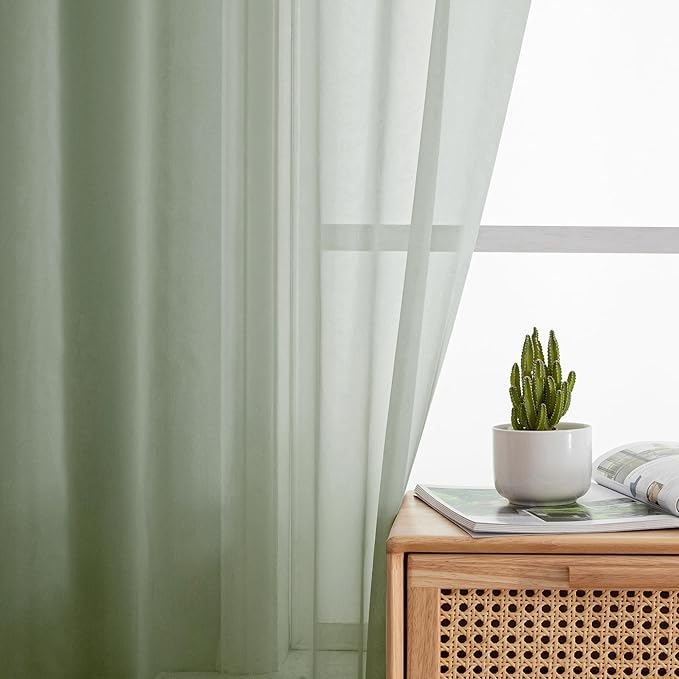 Aiyufeng Sheer Bedroom Curtains 2 Panel Sets 84" Inch Length - Transparent Light Weight Soft Sage Window Treatment Panels for Study Room/Living Room/Guest Room, Per Panel W40 X L84 inches