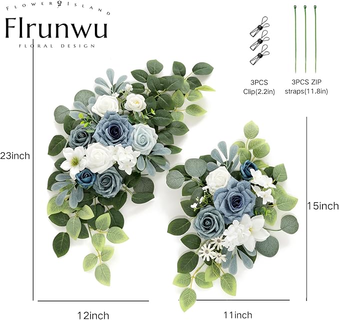 Artificial Flowers Decorations Pack of 2,Centerpieces for Wedding Reception Backdrop Decoration, Floral Decor Wall Home Entryway OutdoorDecorations (Serene Dusty Blue)