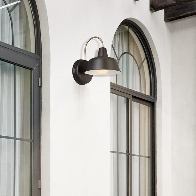 Design House Mason Barn Light Indoor/Outdoor Wall Mount Modern Industrial Farmhouse Wall Light for Patio, Garage, Bathroom, Office, Kitchen, 8-Inch, Matte Black and Gold, 588285