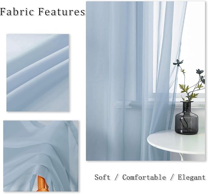DUALIFE 54 Inches Long Dusty Blue Short Sheer Curtains for Nursery 2 Panels Grommet Small Windows Short Drapes Solid Blue Sheer Curtains for Bathroom Boys Bedroom 52 X 54 Inch Long