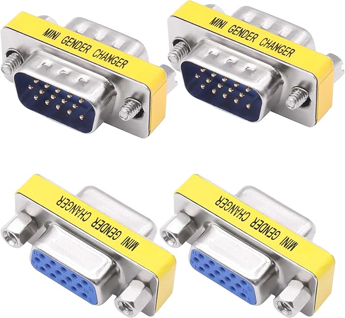 DB15 VGA Gender Changer Solderless Connector Male to Female Adapter D-SUB HD 15 Pin Serial Cable Coupler for PC Monitors Projectors-4pcs