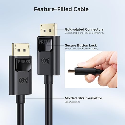 Cable Matters 4K DisplayPort to DisplayPort Cable - 10ft, Supports up to 4K@60Hz, 2K@144Hz, Male to Male Computer Monitor Cable, DP Cord, Black