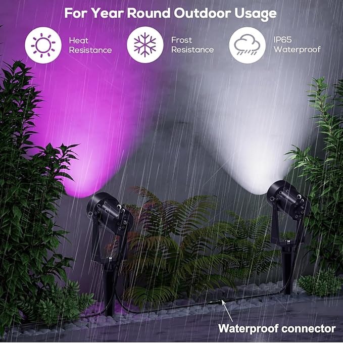 SUNTHIN Outdoor Landscape Lighting with Remote, RGBW Color Changing Spot Uplights, 6 Pack