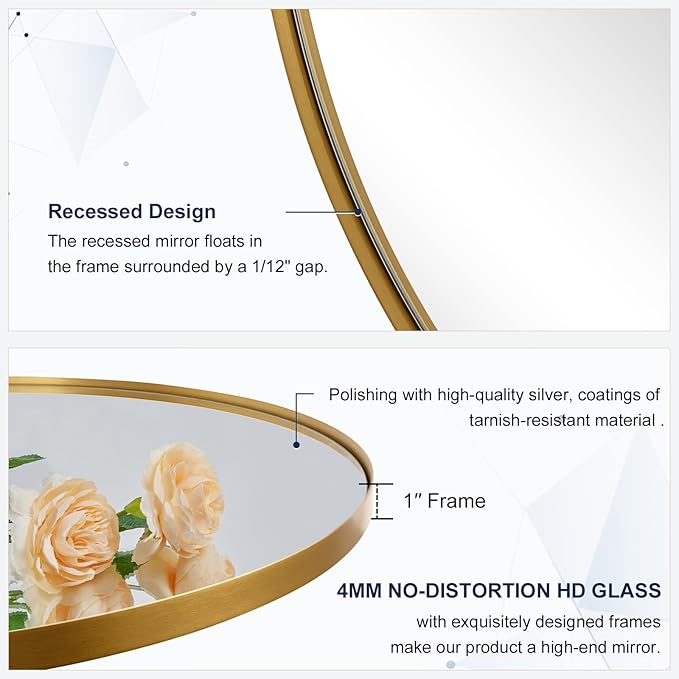 ANDY STAR Gold Round Mirror, Brushed Gold Round Bathroom Mirror, Brass Circle Mirror 32 inch, Modern Vanity Mirror in Stainless Steel Metal Frame for Home Decor, Entryway, Living Room