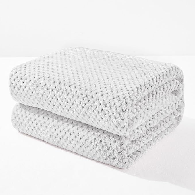 Exclusivo Mezcla Fleece Throw Blanket Extra Large, Super Soft and Warm Blankets for Couch, Sofa and Bed Waffle Textured, Cozy, Fuzzy and Lightweight (Mixed Light Grey, 50x70 Inches)
