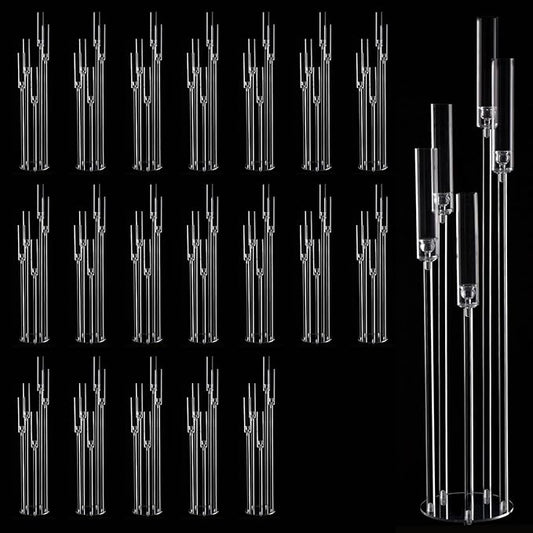 20pcs 5 Arm Candelabra Acrylic Floor Candelabra for Wedding,45.7inch Tall Clear Candle Holders for Ceremony Birthday Party Home Decoration Fit 0.8 LED Candles