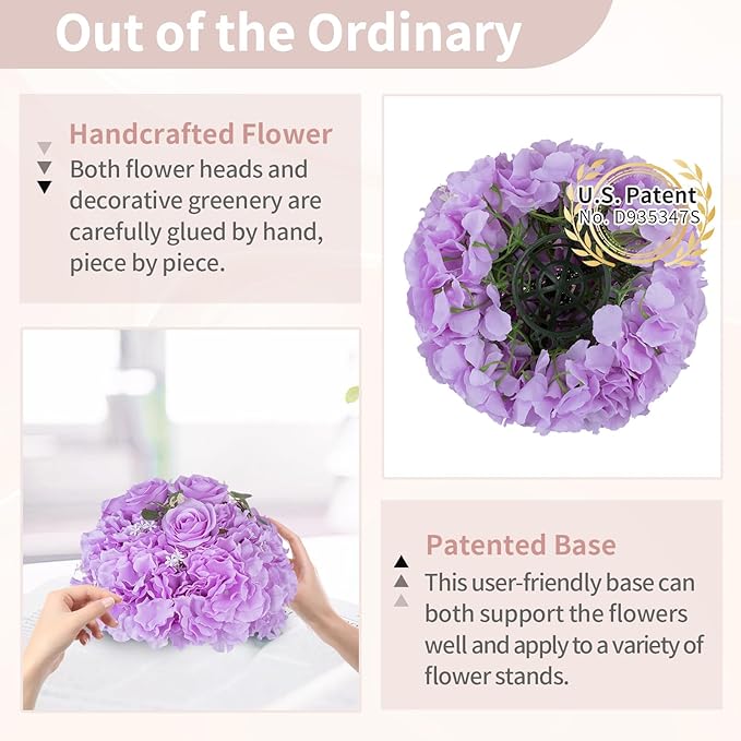 NUPTIO Flower Ball Arrangement Bouquet: 2 Pcs 11.8 inch Diameter Light Purple Rose Fake Flowers Balls for Wedding Centerpiece Decorations Artificial Flower Centerpieces for Tables