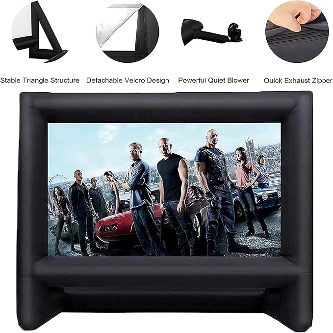 24 Feet Inflatable Projector Movie Screen Outdoor Indoor, Portable Blow Up Cinema Projection Screen, with Air Blower, Tie-Downs and Storage Bag, for Backyard Pool Party Movie Nights