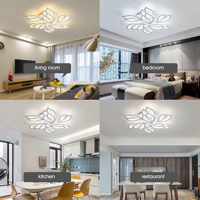Garwarm Modern Ceiling Light, 30.3in Dimmable LED Flush Mount Ceiling Lamp, 75W Acrylic Petals Ceiling Chandelier Lighting Fixture with Remote Control for Living Room Bedroom Dining Room (White)