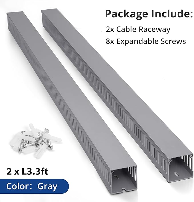 ZhiYo 3x3in Cable Raceway, 6.6FT(2xL3.3FT) Large Wire Tray, Cord Hider for Network Cable Management, Wire Covers for Cords Computer Under Desk, Cord Cover Wall Cable Hider Cable Cover, Gray