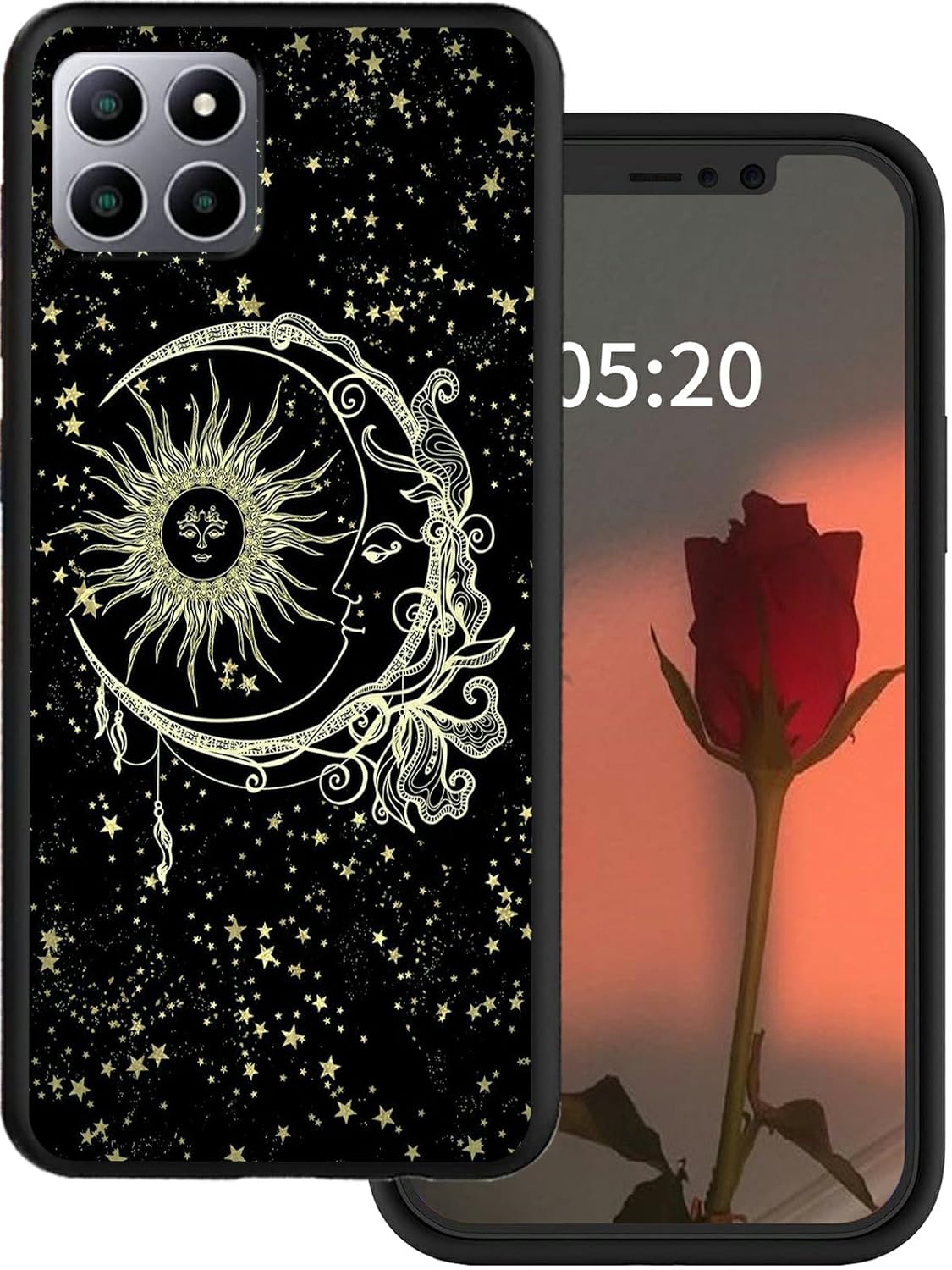 Rossy for Boost Mobile Celero 5G Plus Case - Slim Soft TPU Silicone Shockproof Protective Cover with Glitter Moon Sun