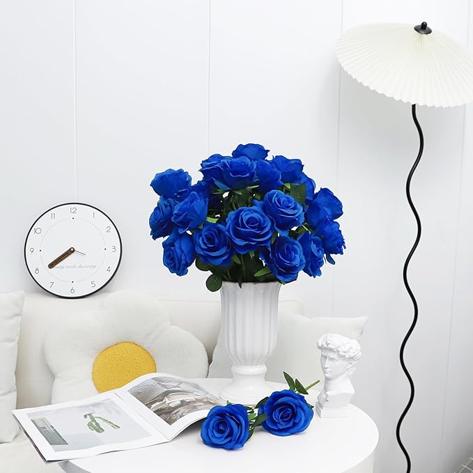 Ouddy Decor 20 Pcs Red Roses Artificial Silk Flowers Fake Roses Bouquet with Long Stems for Valentines Day Decor Wedding Home Party Table Centerpieces Bridal Bouquet DIY Floral Arrangment, Blue