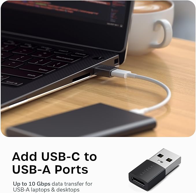 Satechi USB-A to USB-C Adapter (2-Pack), High-Speed Data Transfer & Power Delivery Charging, Designed for CarPlay, Travel & Modern Devices, Space Black