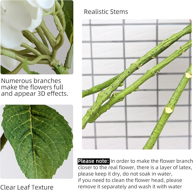 4pcs 21" Faux Green Hydrangeas Artificial Flowers, Real Touch Silk Hydrangea Flowers with Stems for Bridal Wedding Bouquet Party Home Decor
