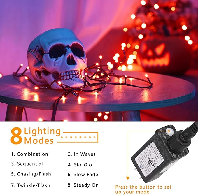 ODEETRONIC Orange Halloween Lights, 98.42ft 300 LED Orange Lights, 8 Mode Halloween Light String Connectable, Plug in Twinkle Fairy Light Waterproof for Indoor Outdoor Holiday Party Home Tree Decor