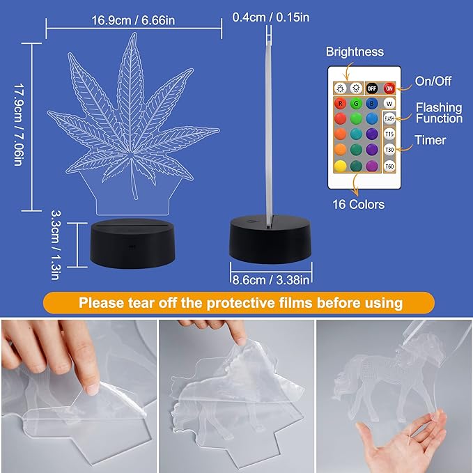 FULLOSUN 3D Night Light, 3D Illusion Lamp with Remote Control 16 Colors Changing Table Desk Bedroom Decor Optical Home Room Store Decoration