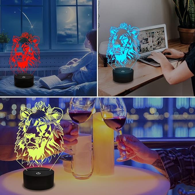 FULLOSUN Lion Night Light, King Lion Gift 3D Illusion Lamp for Kids Bedside Lamp with Remote Control 16 Color Changing Xmas Halloween Birthday Gift Cool Room Decor for Child Baby Boy