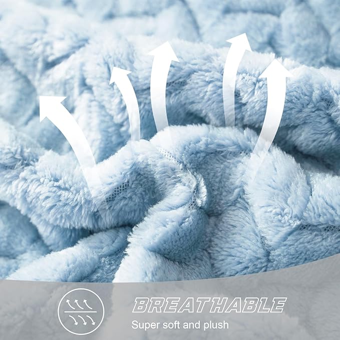 Exclusivo Mezcla Fleece Twin Size Blanket for Bed, 90x66 Inches Soft Cozy Jacquard Flannel Blankets, Lightweight Fuzzy Plush Warm for Winter, Light Blue