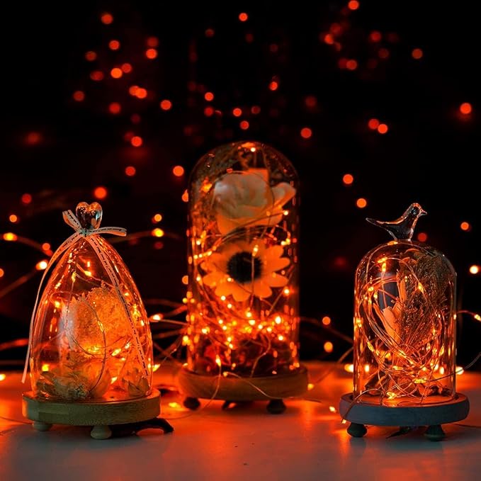 JMEXSUSS 4 Pack 50 LED Christmas Fairy Lights Battery Operated, 16.1ft Orange Fairy String Lights, Mini Orange Christmas Lights for Bedroom Garden Party Holiday Decorations