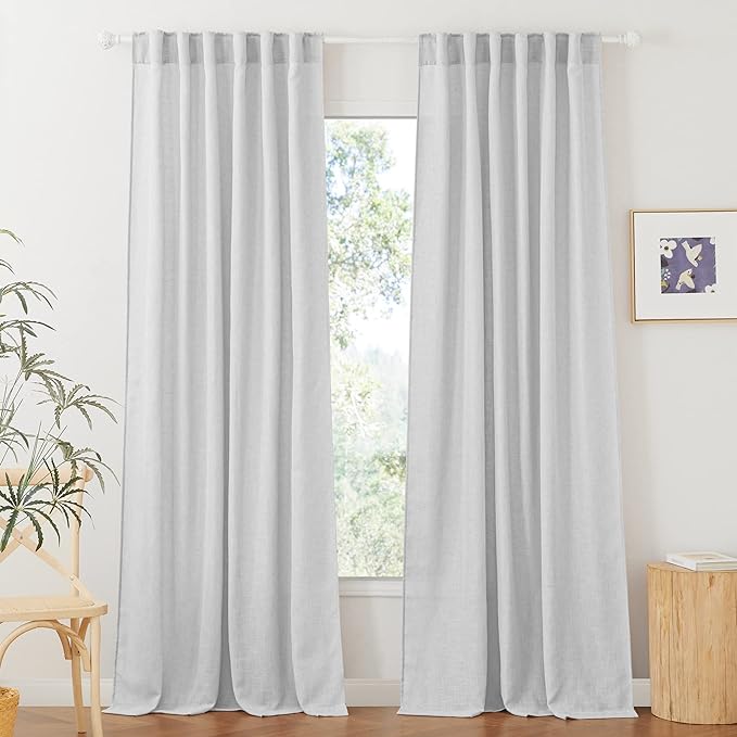 RYB HOME Linen Sheer Curtains for Living Room Privacy Semi Sheer Window Drapes for Bedroom Photography Backdrop Bathroom Home Office, Dove Grey, 2 Panels