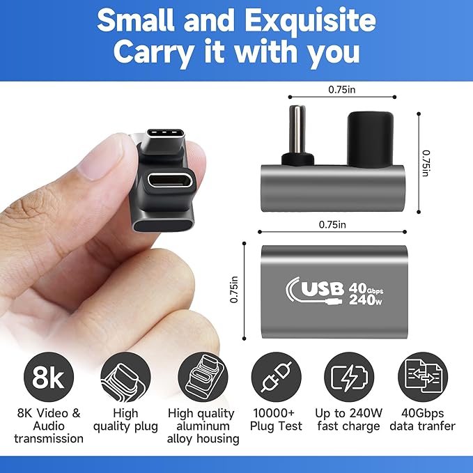 U Shape USB C Adapter 4-Pack, 180 Degree Angle USB4 USB C Male to Female Extender Connector Support PD 3.1 240W Type C Fast Charging,40Gbps,8K HD Display, for iPhone 17/16 Series, MacBook Pro, iPad