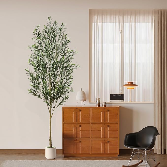 Alupssuc 7FT Artificial Olive Trees, Faux Silk Plant with Lively Artificial Trunk and Lifelike Fruits, Indoor Fake Potted Tree with White Planter for Modern Home Office Living Room Decor