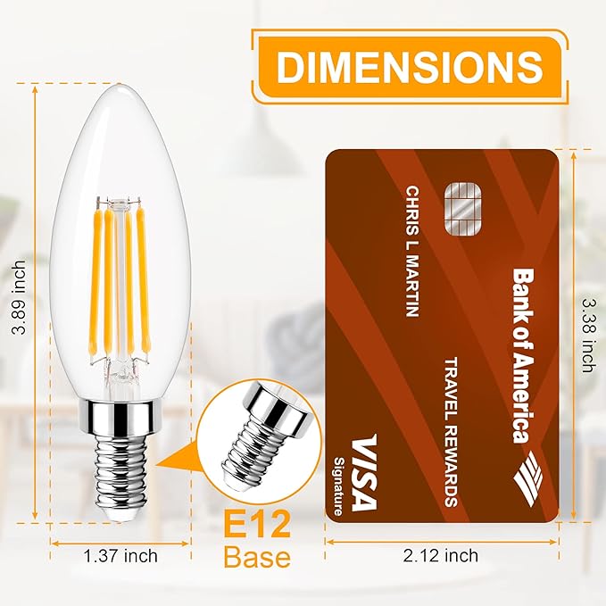 GOLSPARK Led Candelabra Light Bulb Filament Vintage Edison Chandelier Dimmable Bulbs,40 Watt Equivalent,Warm White 2700k,400 Lumen,E12 Base,6 Pack