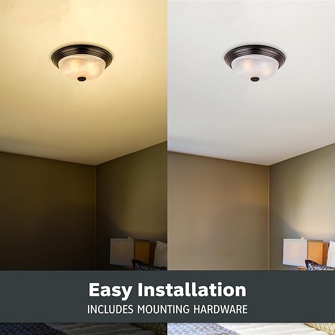 Designers Fountain 13 inch, Modern 2-Light Flush Mount Ceiling Light Fixture, Alabaster Glass Shade, for Bedroom, Hallway, Indoor Room Lighting, Durable Steel, Easy Install, Bronze, 1257M-ORB-AL