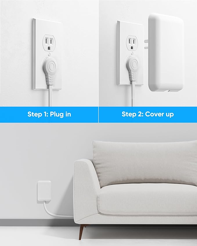 Flat Extension Cord with Outlet Cover, Olcorife Flat Plug Power Strip with 8 Outlets and 4 USB Ports, 2000 Joules Surge Protector, 5 FT Cord Hidden Outlet Extender for Tight Spaces