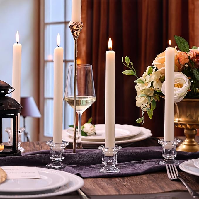 Candlestick Holders Bulk, 12 Pcs Glass Candle Holders Set Clear, Crystal Taper Candle Holder for Wedding, Table Centerpiece, Home Decoration
