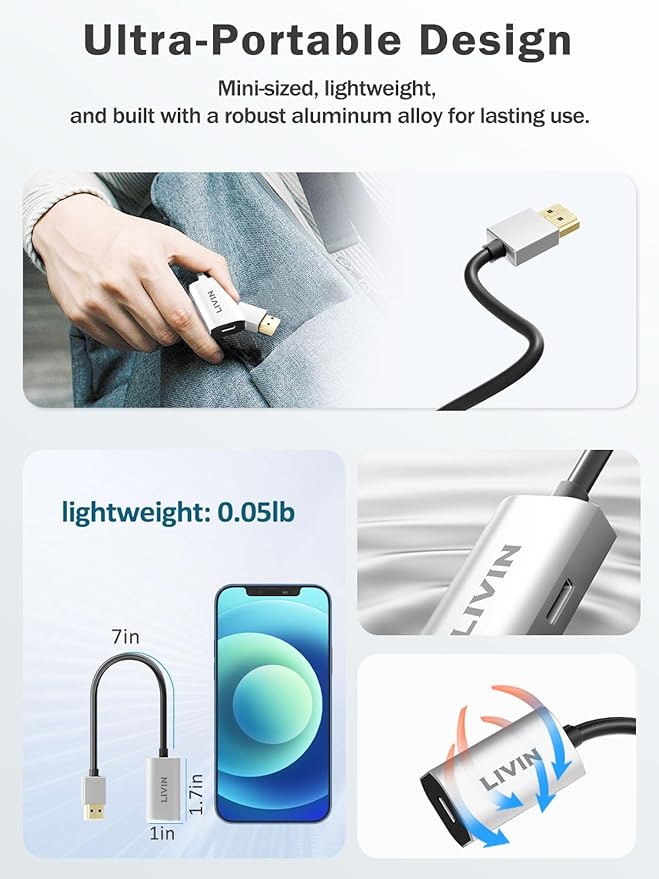 HDMI to USB C Adapter (4K@60Hz) Portable Monitor, AR Glasses XREAL One Air 2 Pro/VITURE Luma/RayNeo Air 3s/Rokid,HDMI Male(Source) to USB C Female(Display) Laptop,PS4/5,Xbox,Switch,ROG Ally,Steam Deck