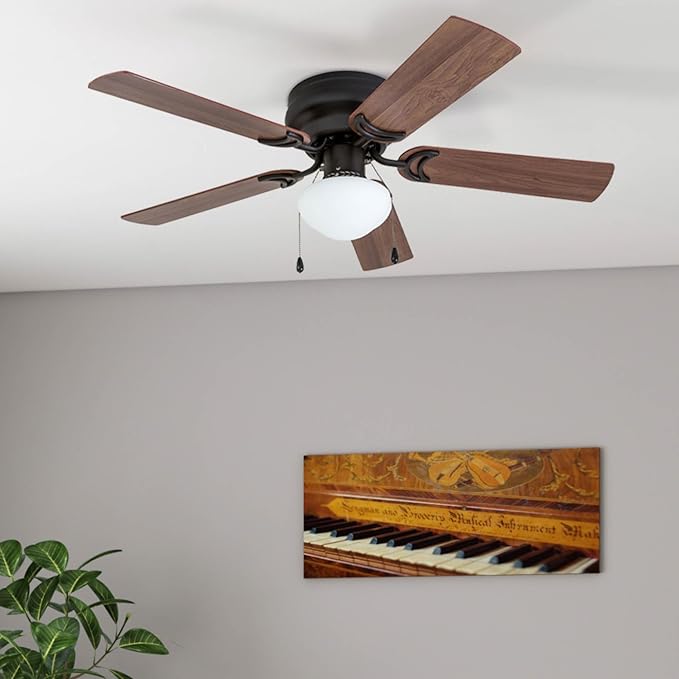 Prominence Home Alvina Traditional 42 Inch Ceiling Fan with Light, LED Flush Mount Ceiling Fan, Indoor Fan with 5 Blades, Light Cherry and Maple Brown Blade Finish Options, Bronze (50860-01)