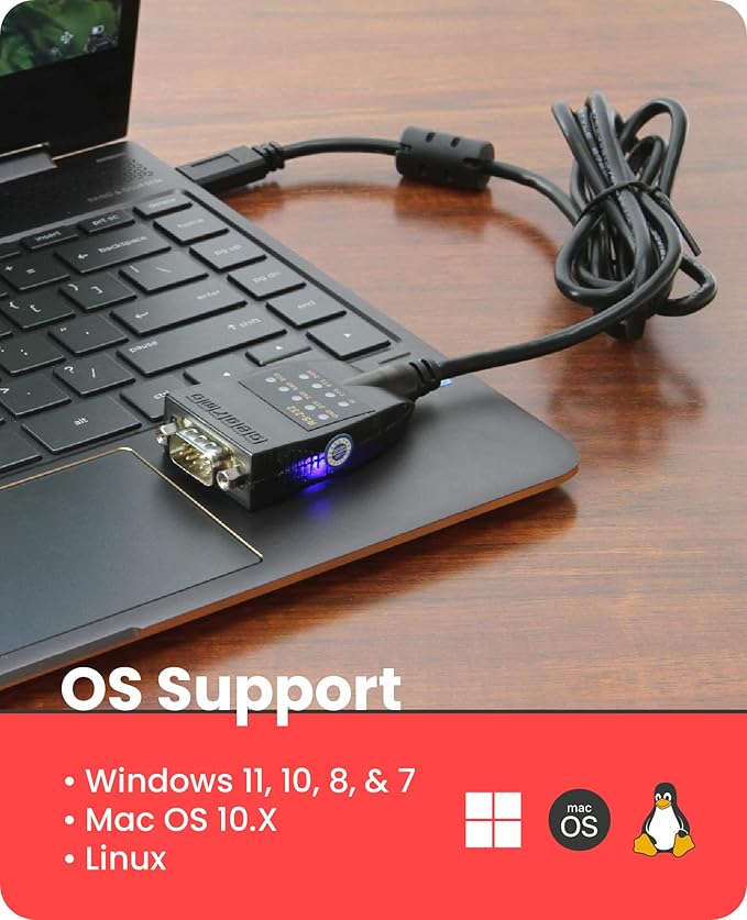 Gearmo USB C to RS232 Serial Adapter FTDI Chip LED Indicators High Speed Data Transfer Cross Platform Compatible 3 ft Cable