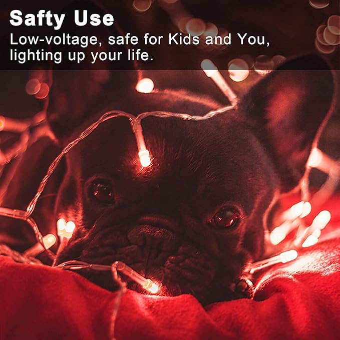 JMEXSUSS 33ft 100 LED Red Battery Operated Lights with Remote, Red Christmas Lights Battery Operated, Christmas String Light Indoor Outdoor for Tree House Yard Xmas Decor