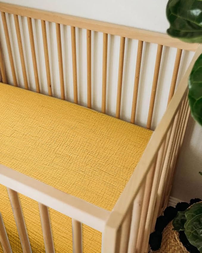 Muslin Bedside Bassinet Sheets 2 Pack, 33x20 Fitted Ultra Soft & Breathable Bedside Sleeper Sheets, Ideal for Baby Girl and Boy, Perfect for Newborns (Beige & Mustard Yellow)