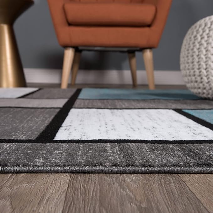 Rugshop Contemporary Modern Boxes for Home Office,Living Room,Bedroom,Kitchen Non Shedding Oval Area Rug 5' x 7' Blue