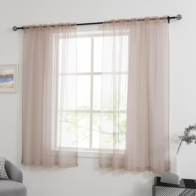 HUTO Blush Pink Sheer Curtains 54 inches Long for Bedroom Top Rod Pocket Sheer Window Panels Curtains for Nursery Living Room 52 by 54 Inch Length Set of 2 Panels