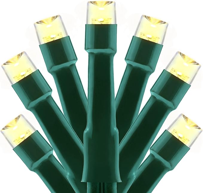 YULETIME 100 ft 300 Count Warm White LED String Lights with 8 Models Adapter, Green Wire Wide Angle 5mm Christmas Lights (Warm White - Green Wire)