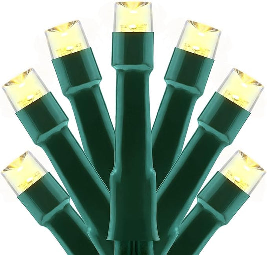 YULETIME 100 ft 300 Count Warm White LED String Lights with 8 Models Adapter, Green Wire Wide Angle 5mm Christmas Lights (Warm White - Green Wire)
